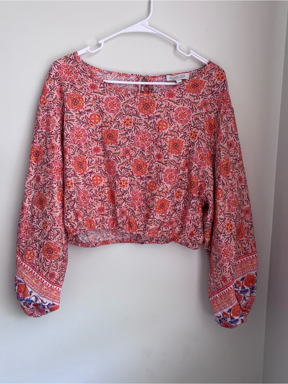 Rachel Xoe linen blend Floral Long-Sleeve Crop Top